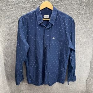 Lacoste Button Down Shirt Men's 41 Slim Fit Blue White Polka Dot